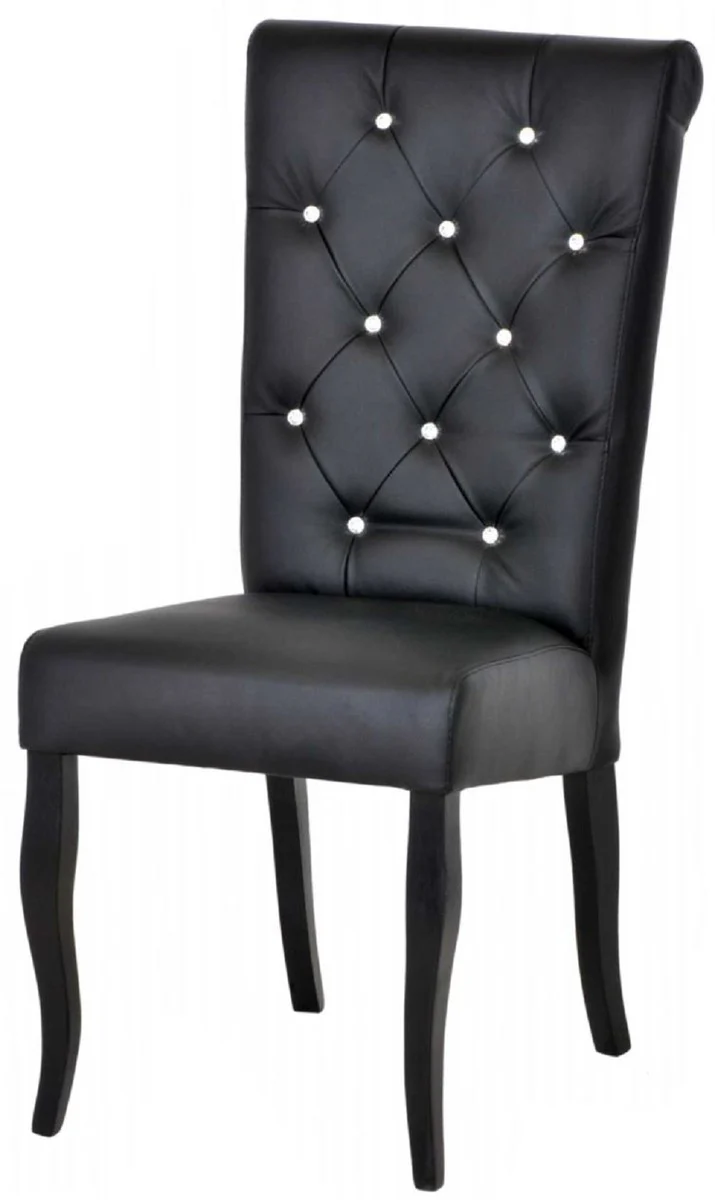 Chesterfield Neo Barock Esszimmer Stuhl 4er Set Schwarz / Schwarz - Kunstleder Küchenstühle mit Glitzersteinen - Esszimmer Möbel - Chesterfield Möbel - Neo Barock Möbel