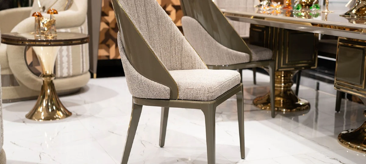 Luxus Esszimmer Stuhl 6er Set Grau / Gold - Luxus Küchenstühle - Esszimmer Möbel - Restaurant Möbel - Luxus Möbel