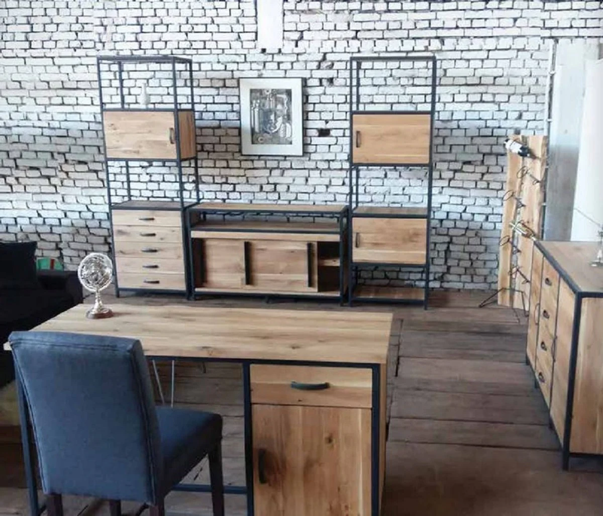 Luxus TV Schrank Naturfarben / Schwarz 300 x 45 x H. 212,5 cm - 3 teiliger Wohnzimmer Schrank - Wohnzimmer Möbel - Luxus Möbel