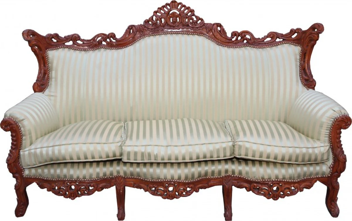 Barock Wohnzimmer Set Jadegrün/Braun - 3-er Sofa + 2-er Sofa + 1 Sessel - Barock Möbel