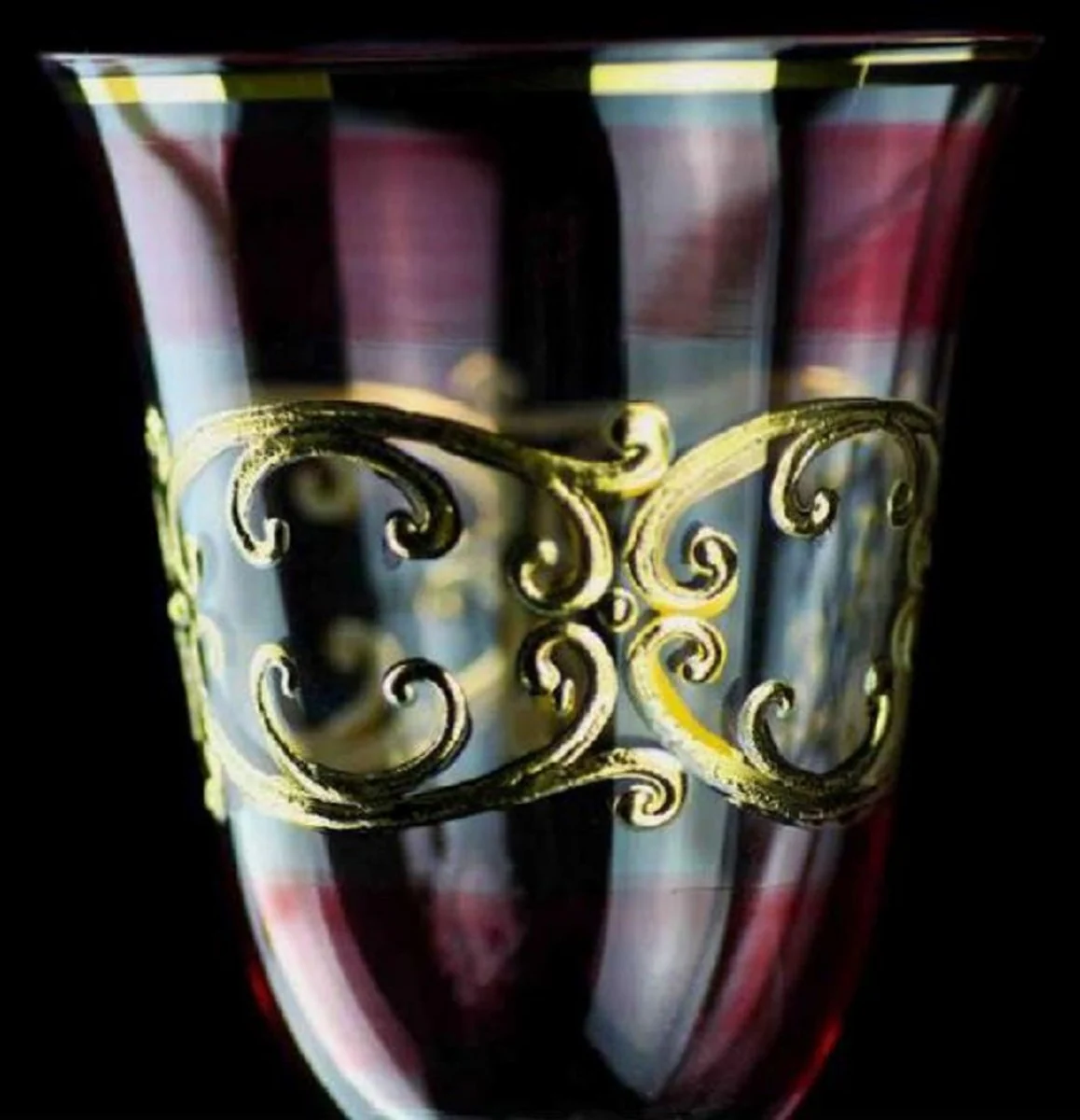 Luxus Barock Likörglas 6er Set Bordeauxrot / Gold Ø 5,5 x H. 17 cm - Handgefertigte und handbemalte Likörgläser - Hotel & Restaurant Accessoires - Luxus Qualität