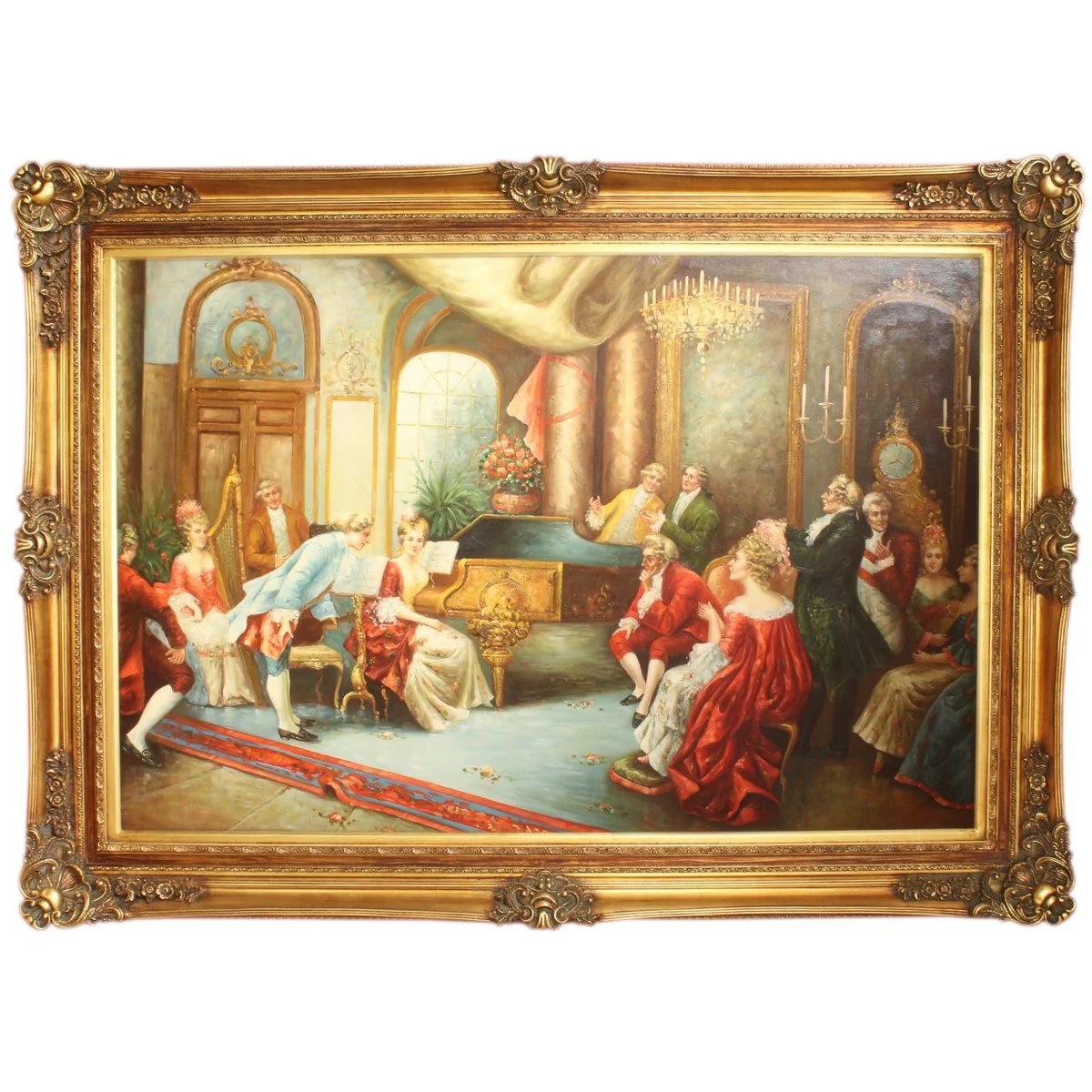 Riesiges Handgemaltes Barock Öl Gemälde Abend mit Klassischer Musik Gold Prunk Rahmen 225 x 165 x 10 cm - Massives Material