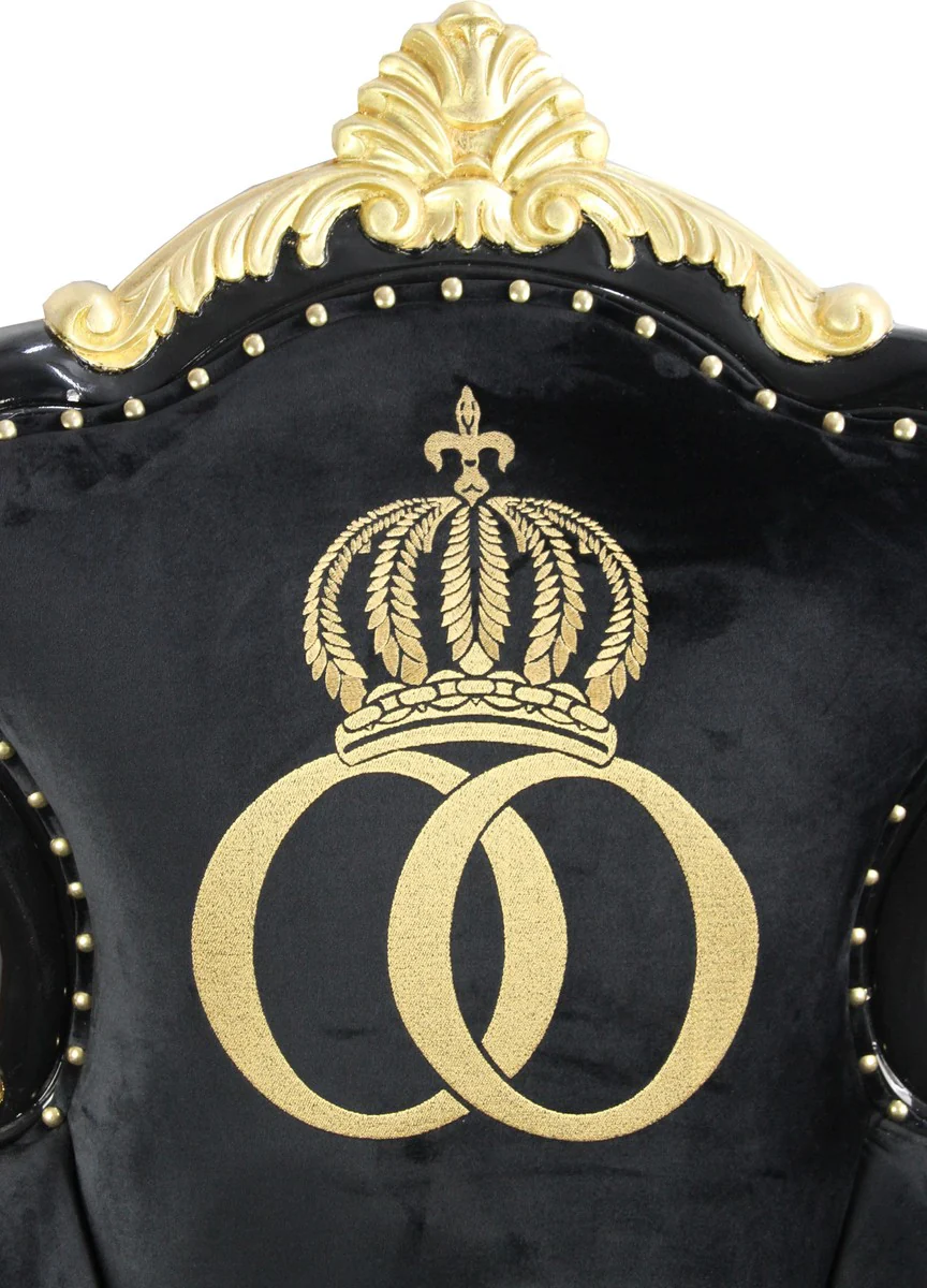 Pompöös by Luxus Barock Sessel Bergere Schwarz / Gold mit Goldkrone - Pompööser Barock Sessel designed by Harald Glööckler
