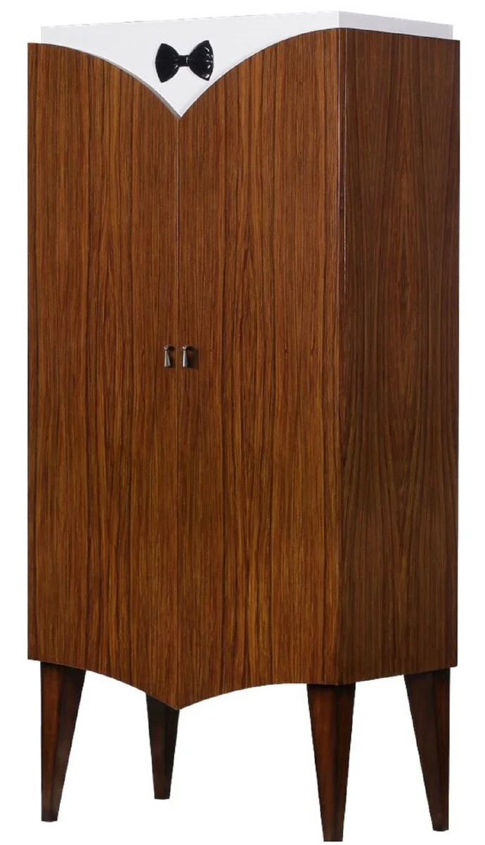 Luxus Art Deco Barschrank Braun / Weiß / Schwarz 80 x 45 x H. 170 cm - Massivholz Weinschrank - Bar Möbel - Hotel Möbel - Luxus Qualität