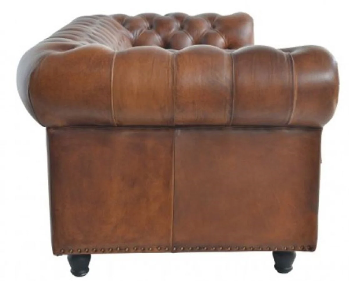 Luxus Chesterfield Leder Schlafsofa Braun 240 x 102-220 x H. 76 cm - Echtleder Wohnzimmer Sofa - Echtleder Wohnzimmer Möbel - Luxus Leder Möbel