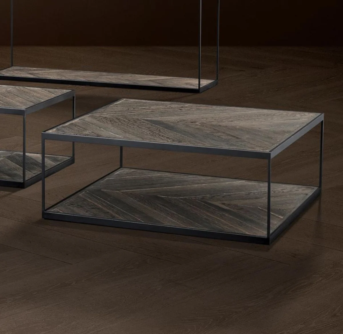 Designer Couchtisch aus verzinktem Stahl und verwittertem Eichenholz - Luxus Kollektion