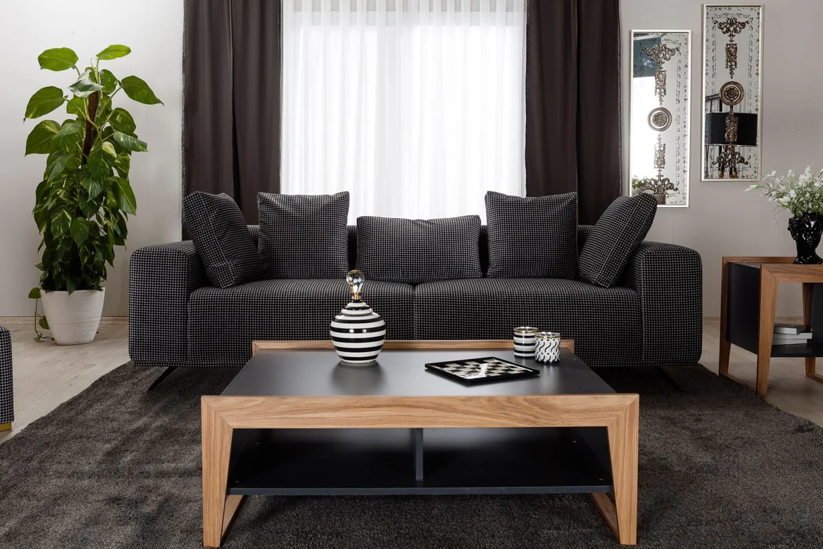 Luxus Sofa Schwarz / Weiß 253 x 96 x H. 87 cm - Wohnzimmer Sofa - Hotel Sofa - Wohnzimmer Möbel - Wohnzimmer Einrichtung - Hotel Möbel - Luxus Möbel - Luxus Einrichtung