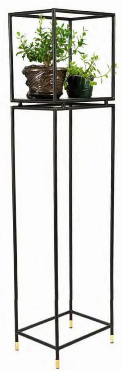 Luxus Blumenregal Schwarz / Messingfarben 40 x 30 x H. 160 cm - Modernes Metall Pflanzenregal - Wohnzimmer Möbel