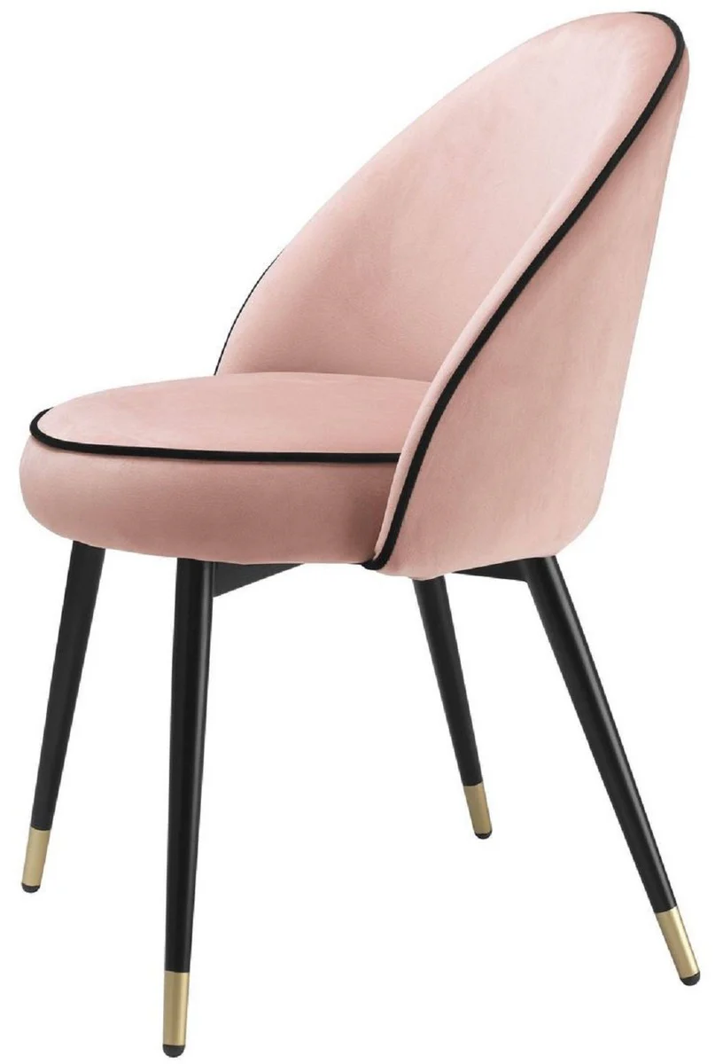 Luxus Esszimmerstuhl Set Rosa / Schwarz / Messing 55 x 64 x H. 83 cm - Esszimmerstühle mit edlem Samtstoff - Esszimmer Möbel