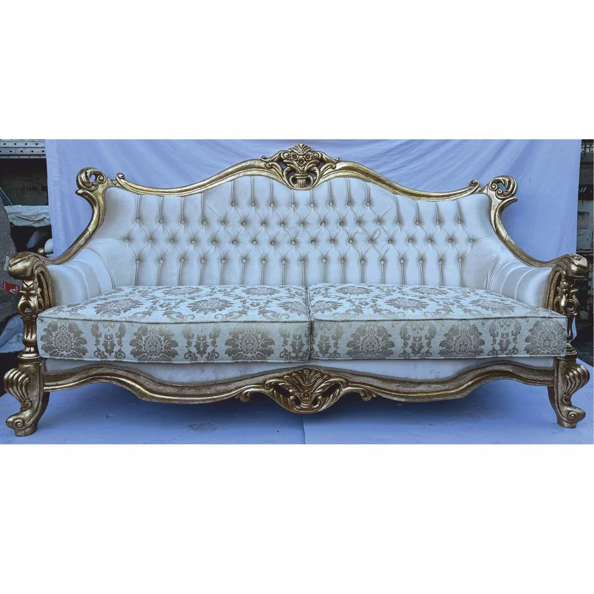 Luxus Barock Sofa Silber / Antik Silber 215 cm - Barock Wohnzimmer Möbel