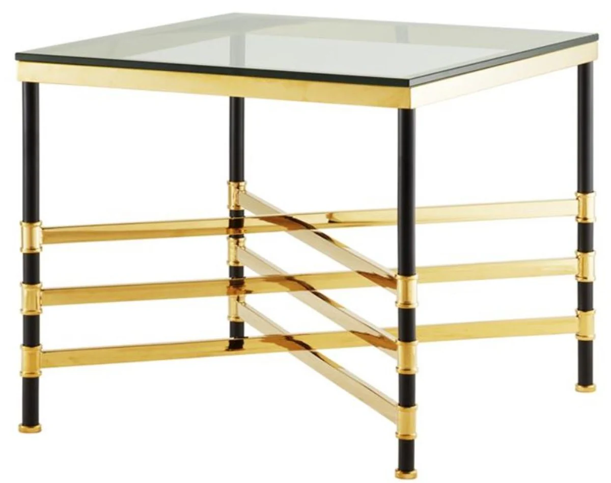 Wohnzimmer Beistelltisch Gold / Schwarz 65 x 65 x H. 55 cm - Luxus Wohnzimmermöbel