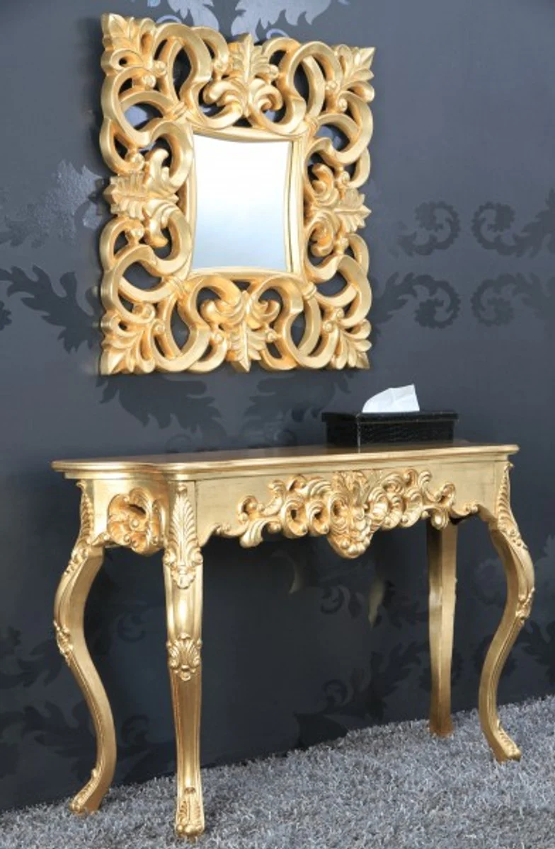 Prunkvoller Barock Wandspiegel 76 x 76 cm Gold - Goldener Spiegel quadratisch Barock Wandspiegel Gold Antik, Höhe 76 cm, Breite 76 cm, Edel & Prunkvoll