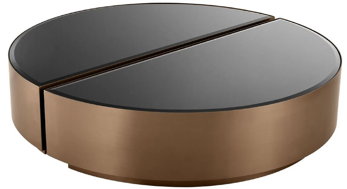 Luxus Couchtisch Set Kupferfarben / Schwarz - 2 halbkreisförmige Edelstahl Wohnzimmertische mit abgeschrägten Glasplatten - Luxus Wohnzimmer Möbel
