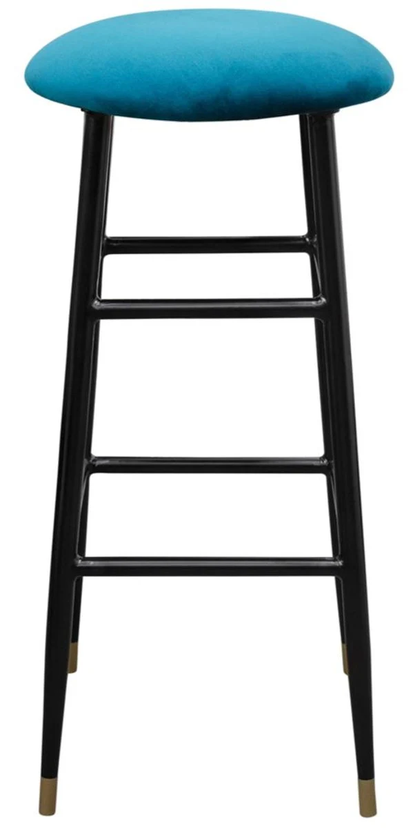 Luxus Barhocker Blau / Schwarz Ø 37 x H. 76 cm - Barstuhl mit Samtstoff