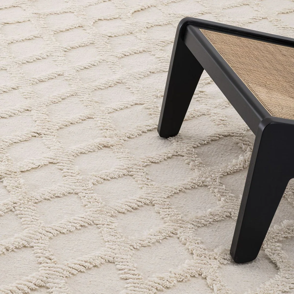 Luxus Wohnzimmer Baumwoll Teppich Elfenbeinfarben - Verschiedene Größen - Handgetufteter Woll Teppich - Wohnzimmer Deko