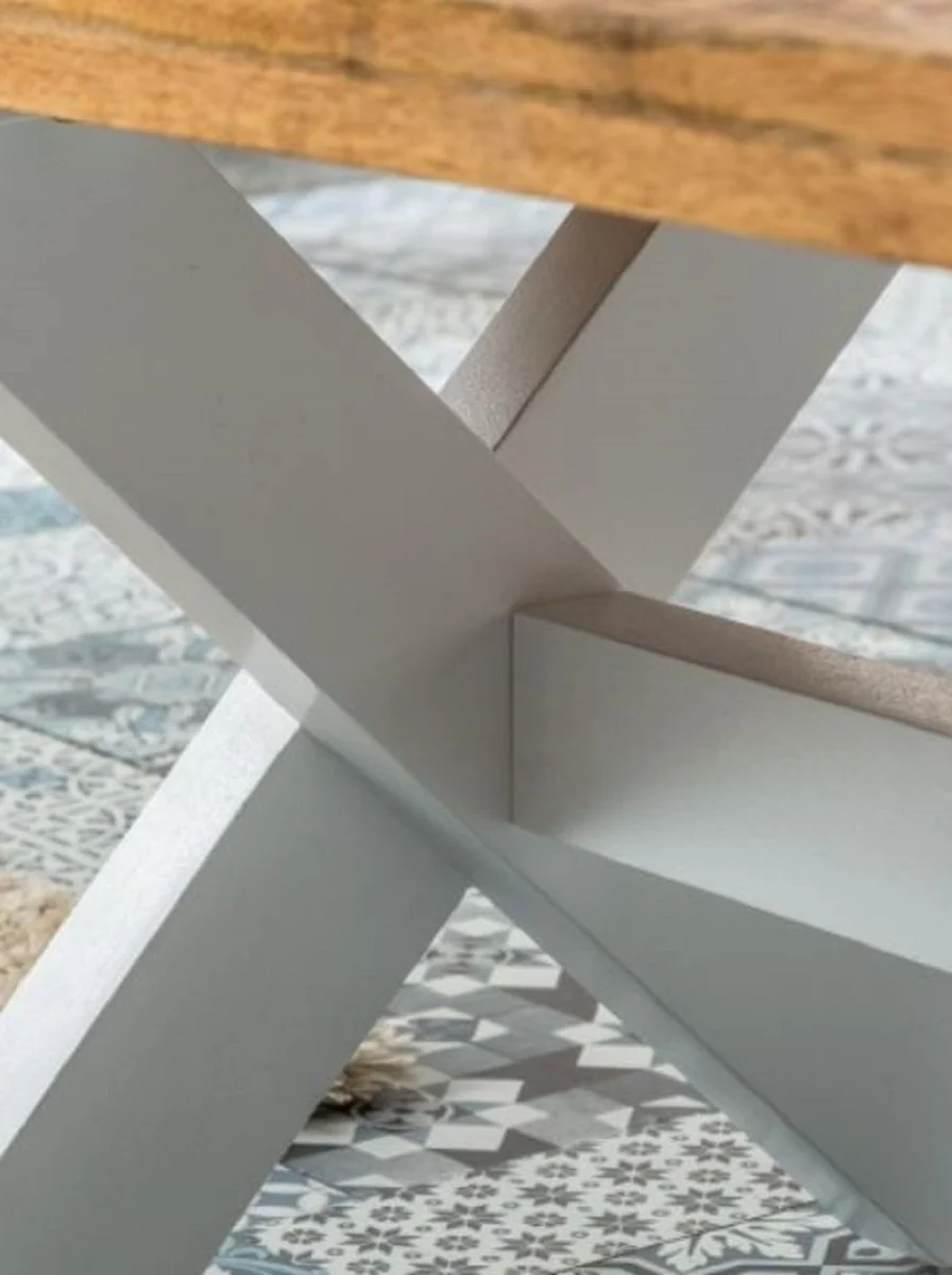 Landhausstil Couchtisch Naturfarben / Weiß 110 x 60 x H. 45 cm - Handgefertigter Massivholz Wohnzimmertisch - Wohnzimmer Möbel im Landhausstil