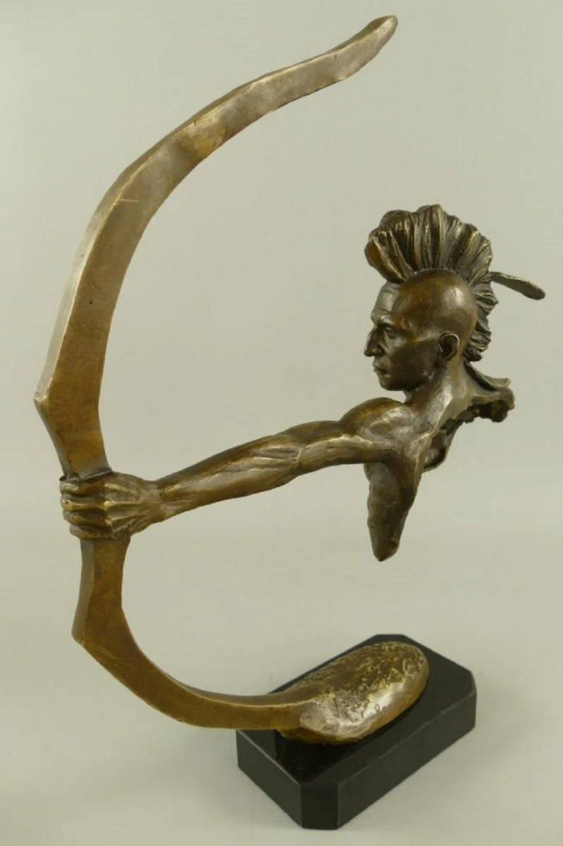 Luxus Bronze Deko Skulptur Indianer mit Bogen Bronze / Schwarz H. 42 cm