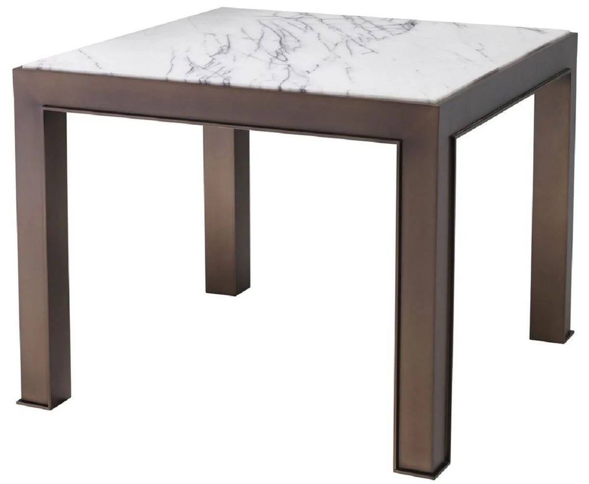 Luxus Beistelltisch Antik Messingfarben / Weiß / Lila 65 x 65 x H. 51,5 cm - Edelstahl Tisch mit Marmorplatte - Wohnzimmer Möbel - Luxus Möbel