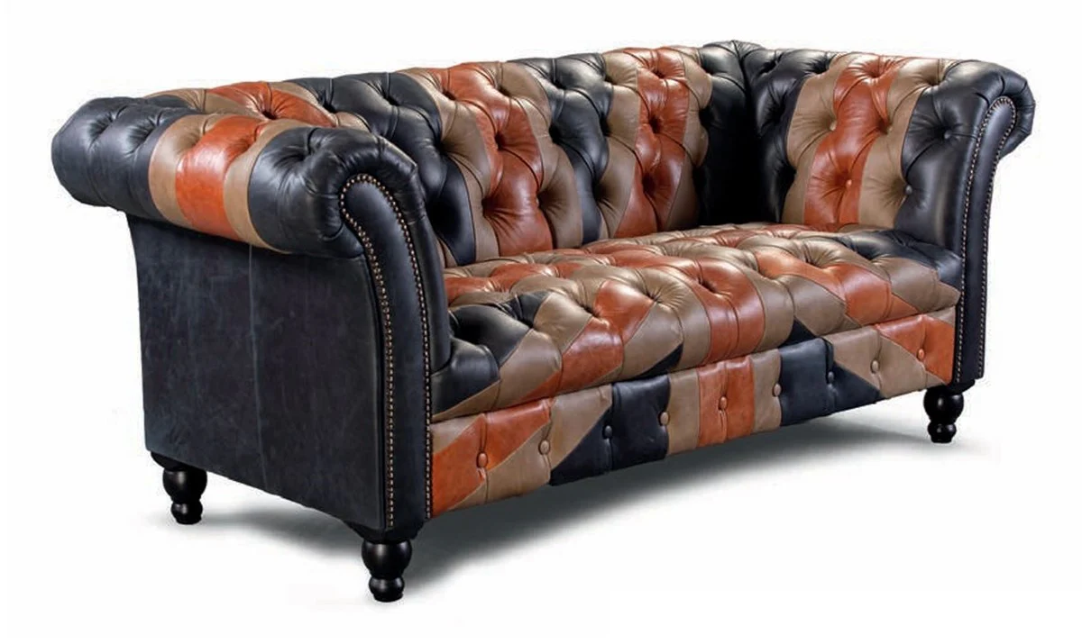 Luxus Chesterfield Echtleder 2er Sofa Blau / Braun / Schwarz 200 cm