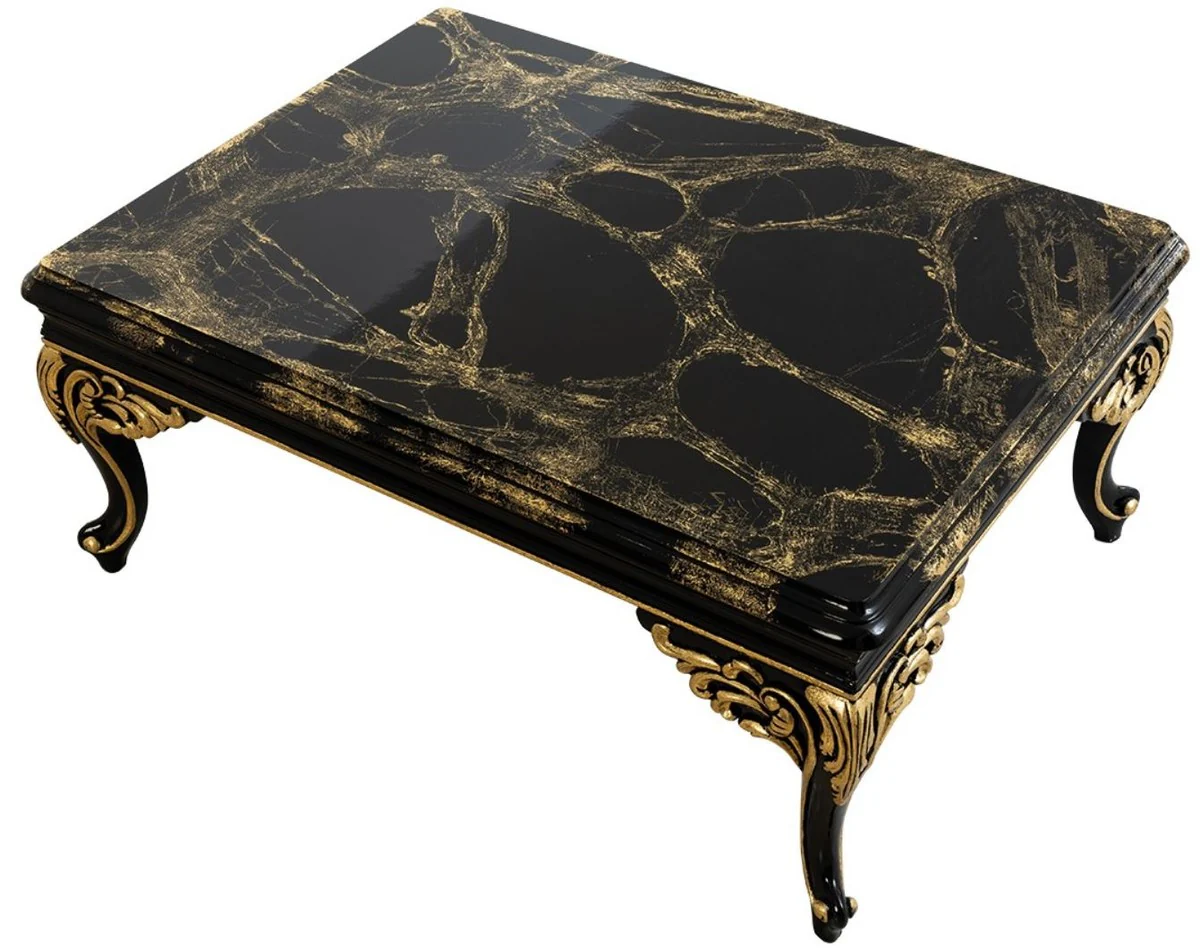 Luxus Barock Couchtisch Schwarz / Gold 110 x 84 x H. 48 cm - Prunkvoller Wohnzimmertisch - Wohnzimmer Möbel im Barockstil