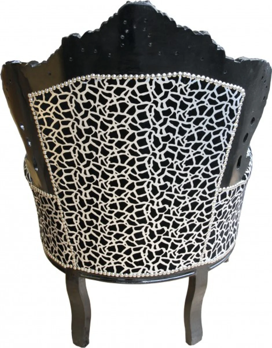 Barock Sessel King Silber Schwarz Muster / Schwarz 85 x 85 x H.120 cm