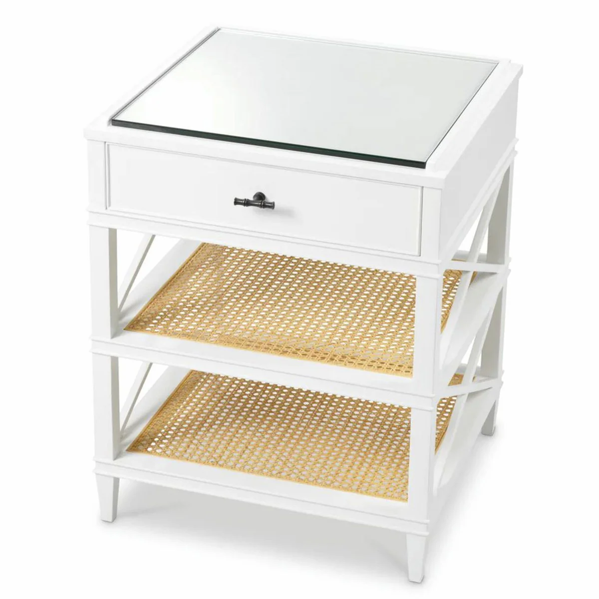 Luxus Mahagoni Beistelltisch mit Schublade und Glasplatte H. 76 cm