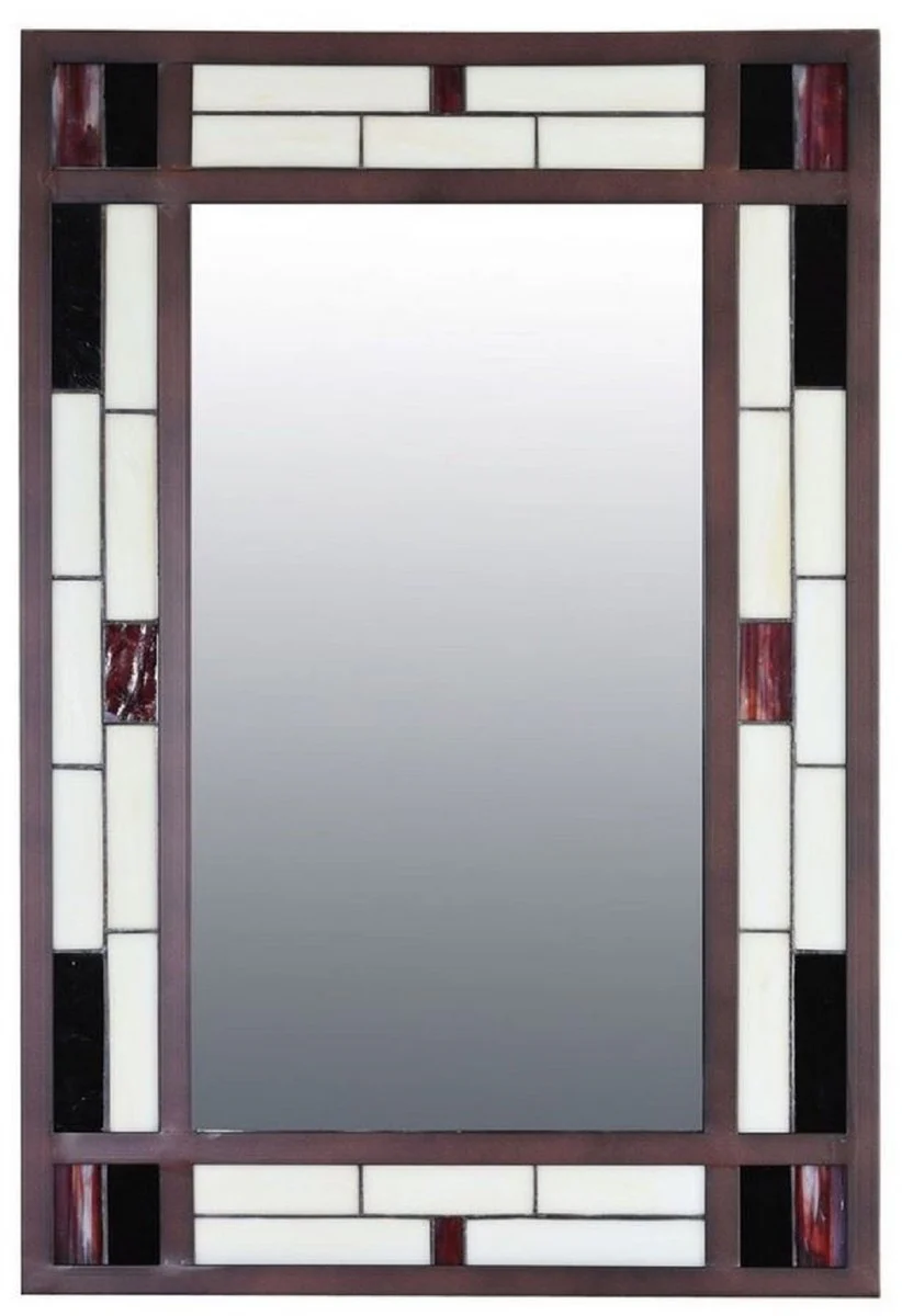 Luxus Tiffany Wandspiegel Mehrfarbig 50 x H. 75 cm - Rechteckiger Art Deco Wohnzimmer Spiegel - Schlafzimmer Spiegel - Garderoben Spiegel - Luxus Tiffany Möbel