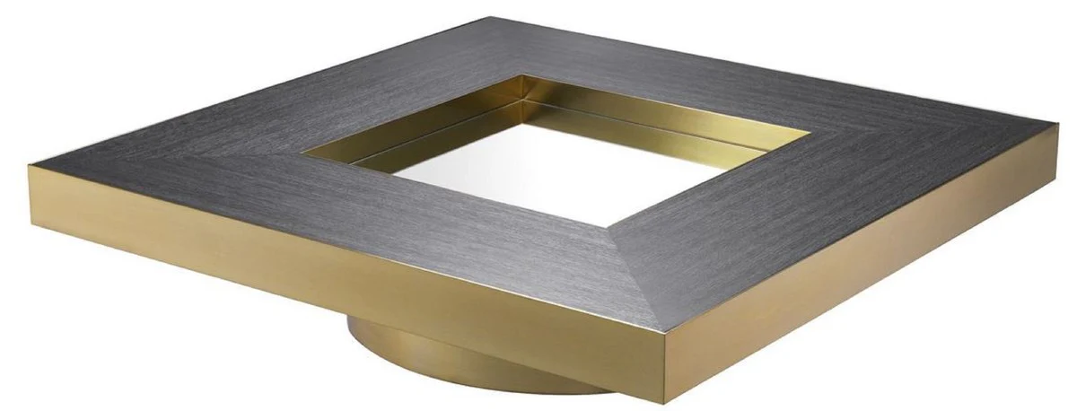 Luxus Wohnzimmer Couchtisch Anthrazitgrau / Messingfarben 120 x 120 x H. 29,5 cm - Moderner quadratischer Wohnzimmertisch mit Spiegelglas - Luxus Wohnzimmer Möbel
