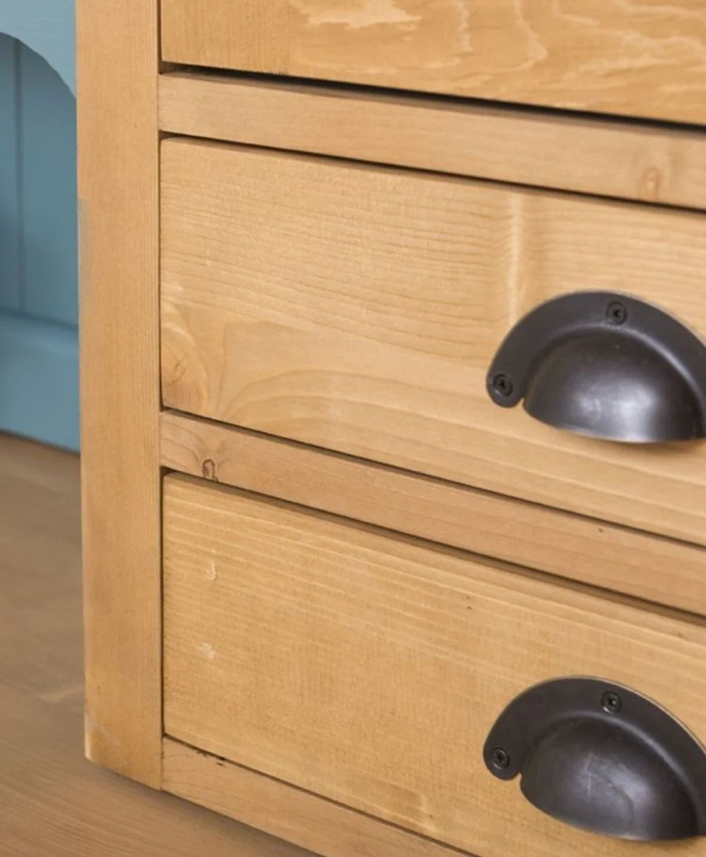 Landhausstil Küchenschrank Naturfarben / Hellblau 180 x 50 x H. 197 cm - Massivholz Esszimmerschrank - Esszimmermöbel im Landhausstil