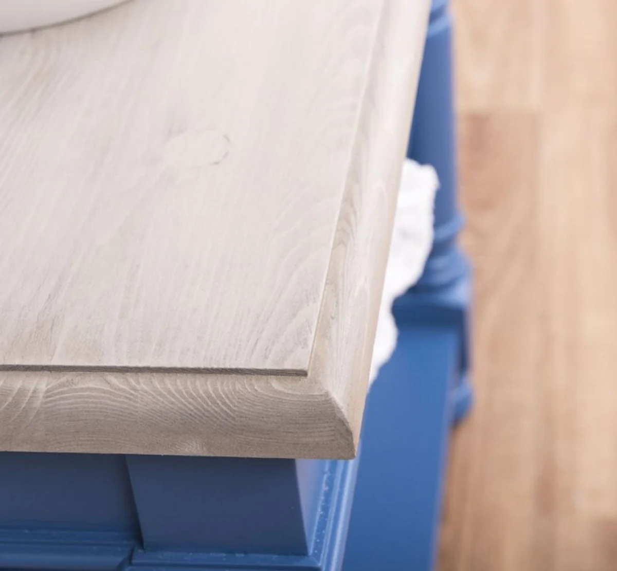 Landhausstil Badezimmer Set Blau / Hellgrau - 1 Waschtisch & 1 Wandspiegel - Massivholz Badezimmer Möbel im Landhausstil