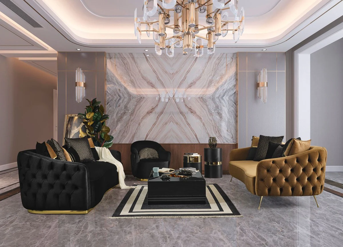 Luxus Couchtisch Schwarz / Gold 110 x 70 x H. 43 cm - Rechteckiger Wohnzimmertisch - Wohnzimmer Möbel - Luxus Möbel - Luxus Einrichtung - Wohnzimmer Einrichtung