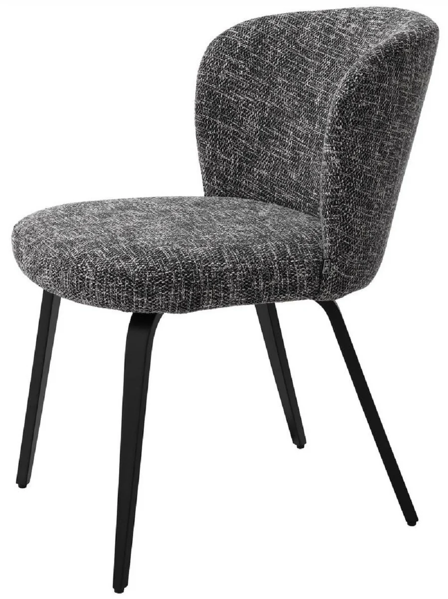 Luxus Esszimmerstuhl Schwarz / Schwarz 57 x 69 x H. 81 cm - Gepolsterter Küchenstuhl im Retro Design - Luxus Retro Esszimmer Möbel