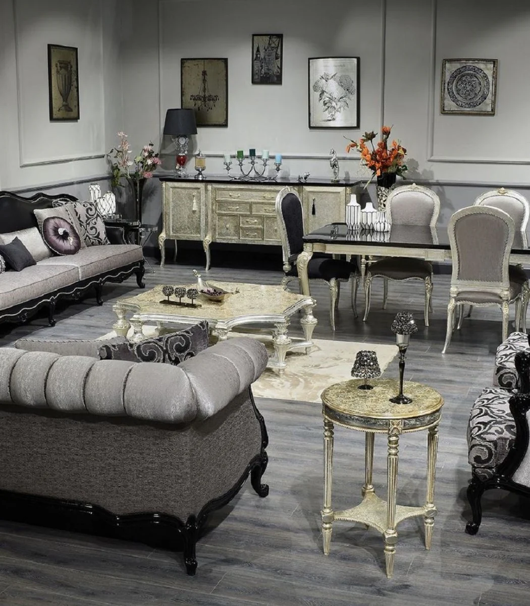 Luxus Barock Esszimmer Stuhl Silber / Gold H. 102 cm - Barock Esszimmer Möbel