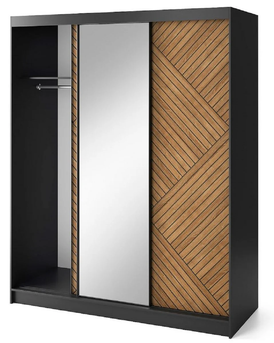 Luxus Schlafzimmerschrank Schwarz / Braun 180 x 60 x H. 220 cm - Verspiegelter Kleiderschrank mit 3 Schiebetüren - Schlafzimmer Möbel - Hotel Möbel - Luxus Möbel