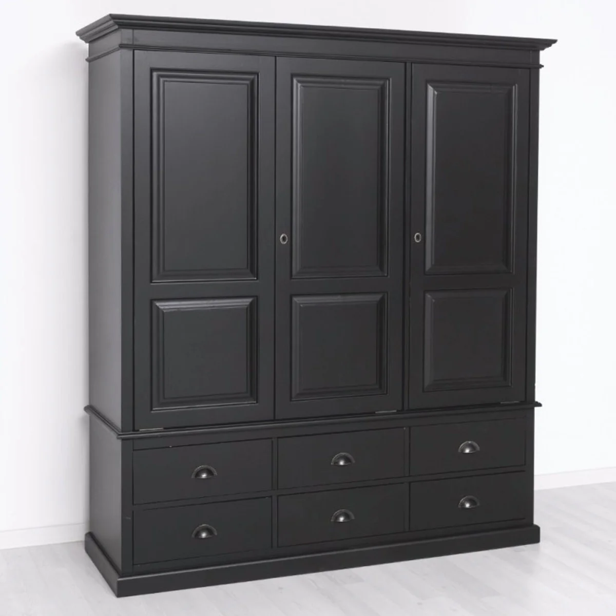 Landhausstil Schlafzimmer Schrank Schwarz 174 cm - Schlafzimmer Möbel