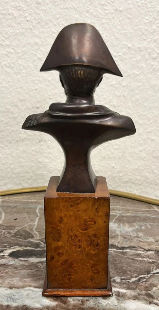 Luxus Deko Bronze Napoleon Büste auf Holzsockel Antik Bronze / Braun 10 x 7 x H. 24 cm - Bronzefigur - Dekofigur - Deko Accessoires