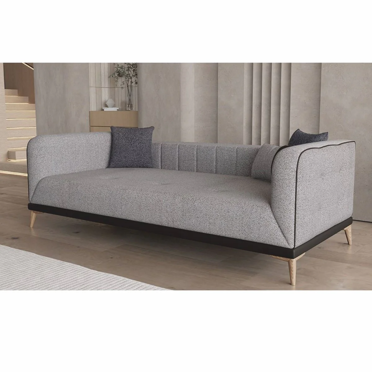 Luxus Schlafsofa mit verstellbarer Rückenlehne Grau / Schwarz / Naturfarben 229 cm