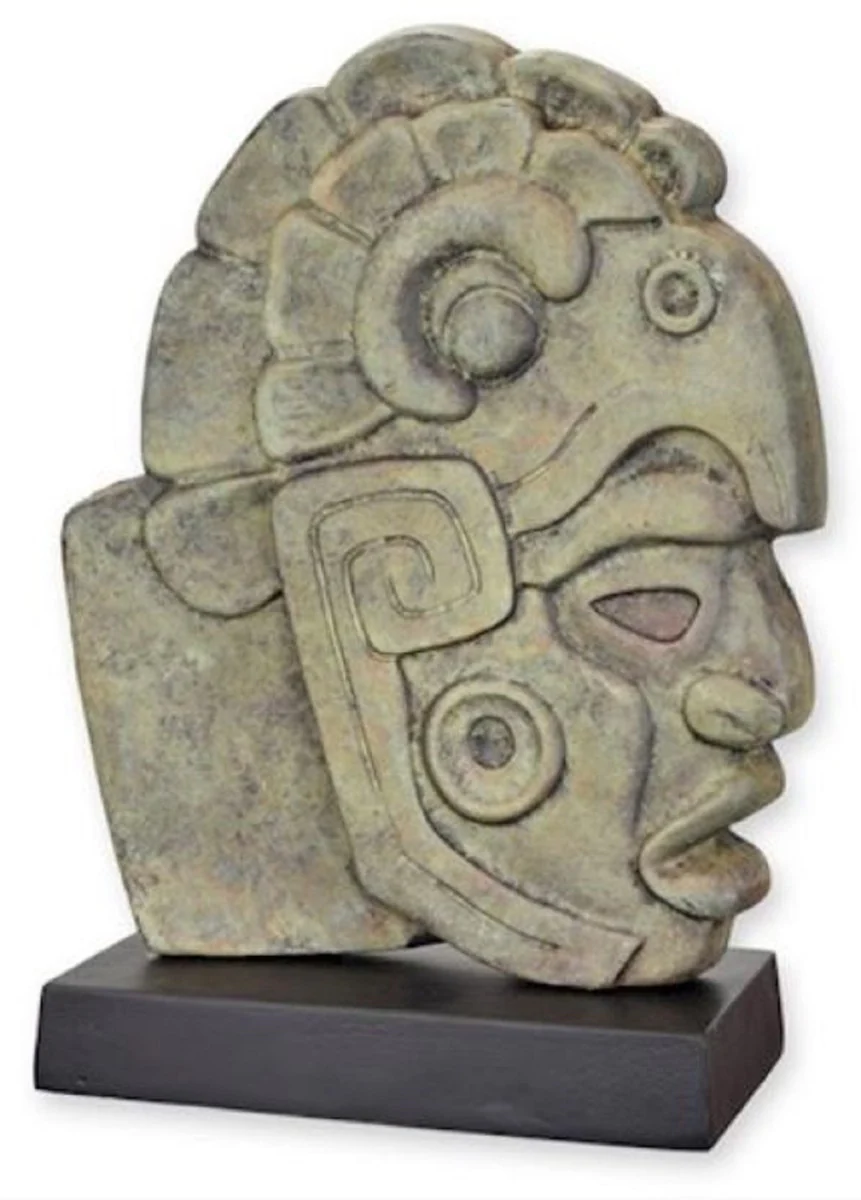 Luxus Aluminium Deko Skulptur Maya Gesicht Antik Grau / Schwarz 30,9 x 14,7 x H. 45,3 cm - Aluminium Deko Figur - Wohnzimmer Deko - Schreibtisch Deko