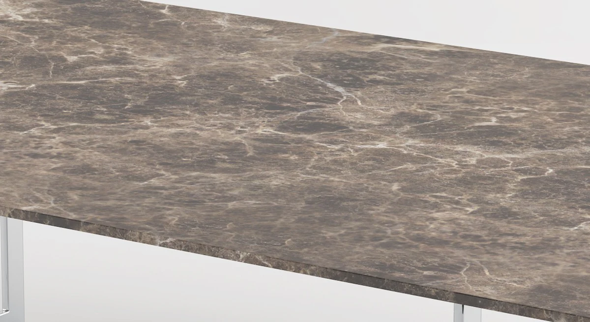 Luxus Couchtisch Silber / Braun 160 x 80 x H. 40 cm - Moderner rechteckiger Wohnzimmertisch mit Marmorplatte und Edelstahl Gestell - Luxus Kollektion