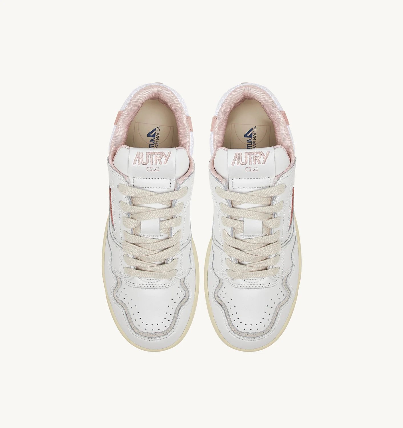 AUTRY CLC LOW SNEAKERS IN WHITE LEATHER AND POWDER PINK SUEDE