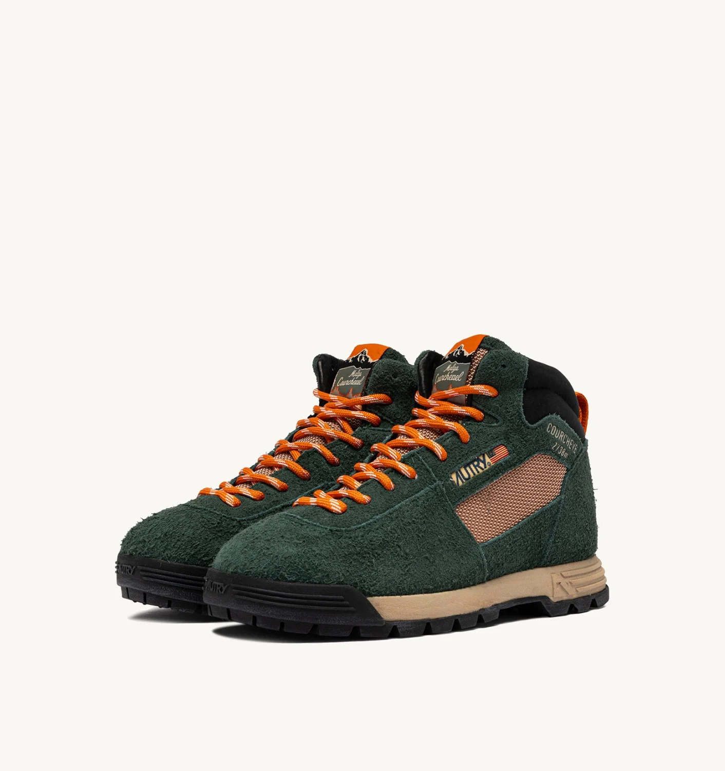 AUTRY MALGA CORTINA IN CHESTNUT AND FLAME SCARLET SUEDE