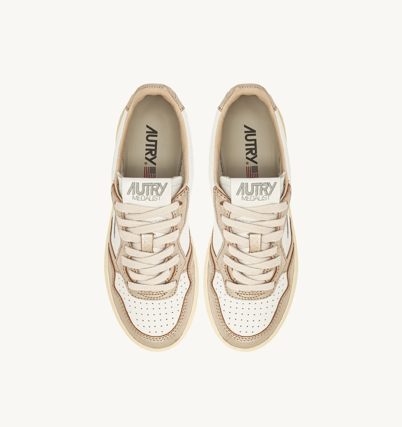 AUTRY BASKETS MEDALIST LOW BICOLOR EN CUIR BLANC ET BLU