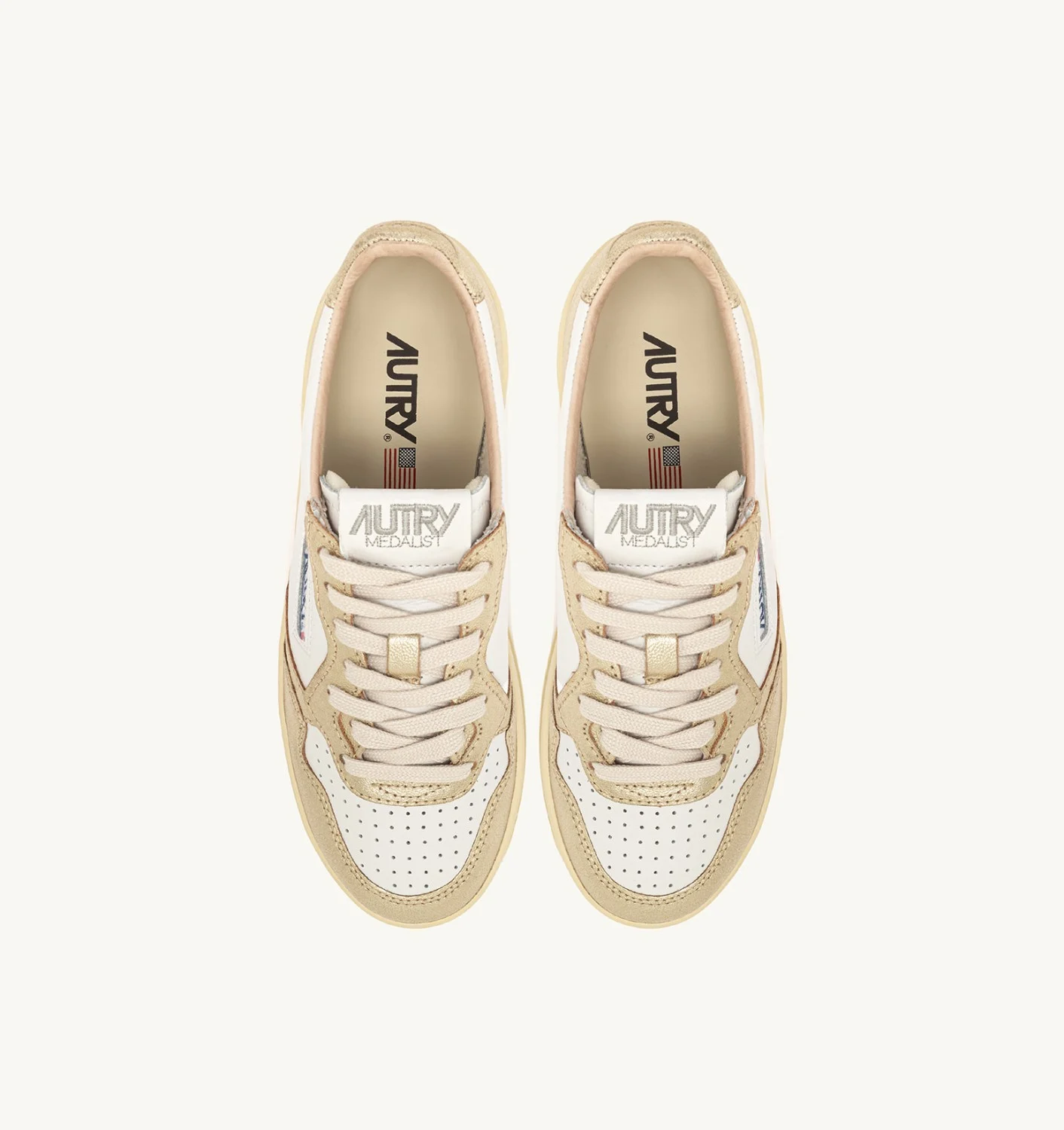 AUTRY MEDALIST PLATFORM SNEAKERS IN WHITE AND METALIZED SILVER LEATHER