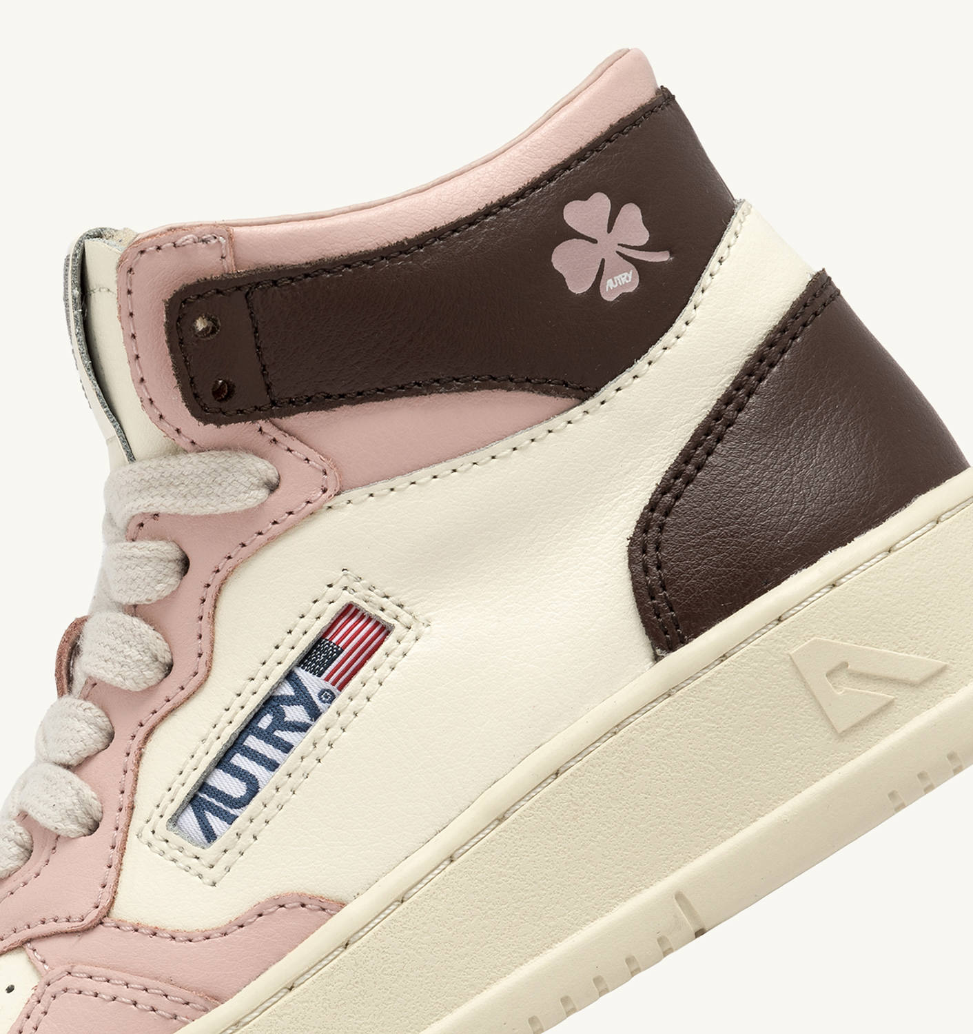 AUTRY MEDALIST KIDS MID SNEAKERS IN WHITE BROWN AND PINK LEATHER