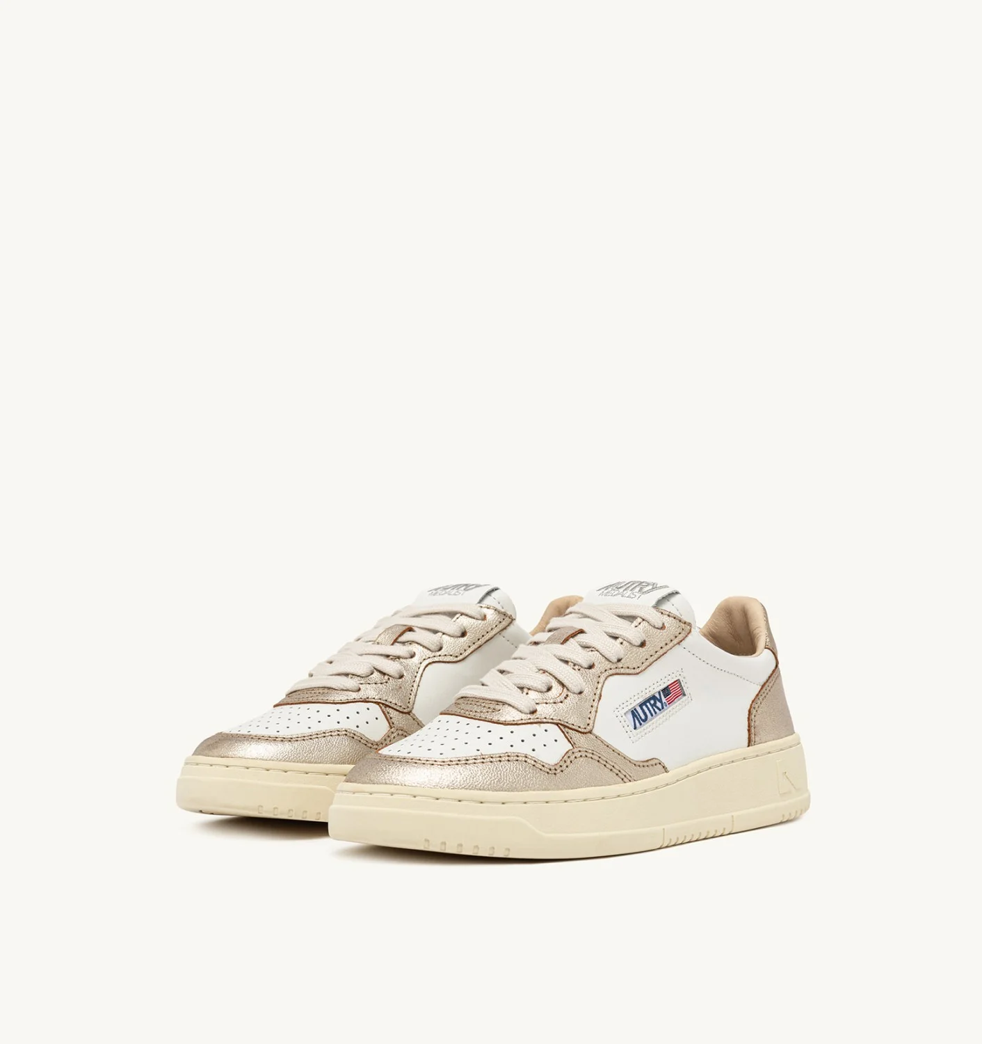 AUTRY BASKETS MEDALIST LOW BICOLOR EN CUIR BLANC ET BLU