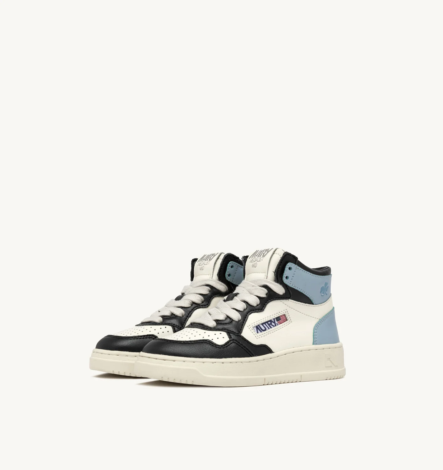 AUTRY MEDALIST KIDS MID SNEAKERS IN WHITE BROWN AND PINK LEATHER