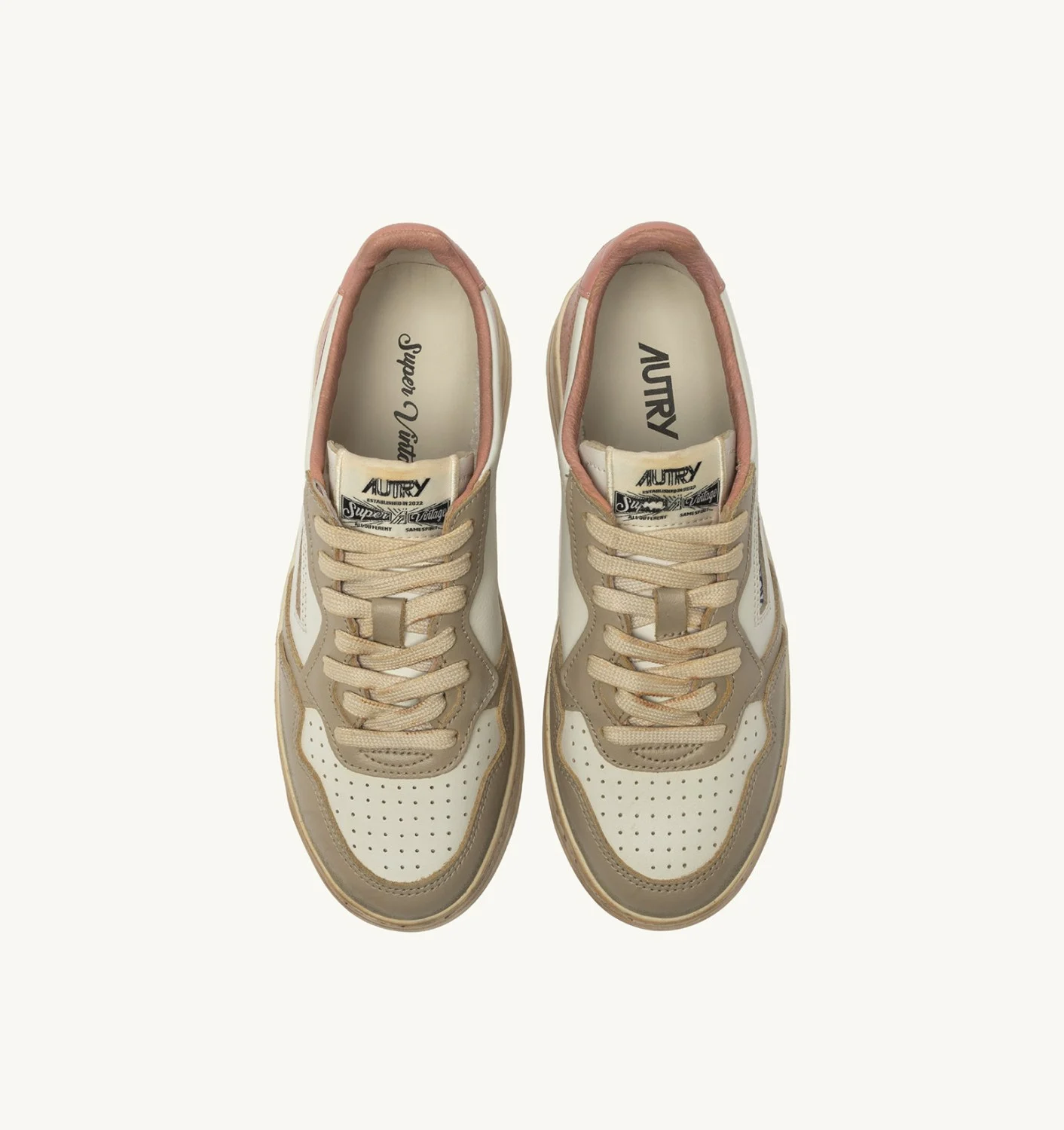 AUTRY ZAPATILLAS MEDALIST LOW SUPER VINTAGE DE PIEL BLANCA CAMEO BROWN Y SAFARI