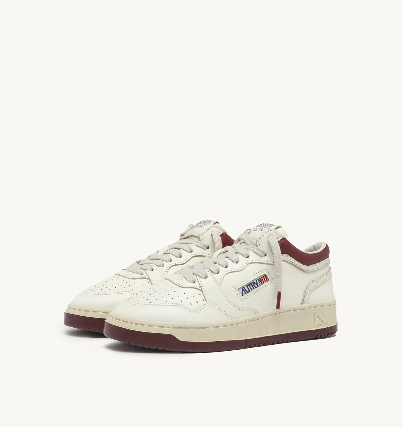 AUTRY MED-WAY SNEAKERS IN LEATHER COLOR MARSHMALLOW AND SYRAH
