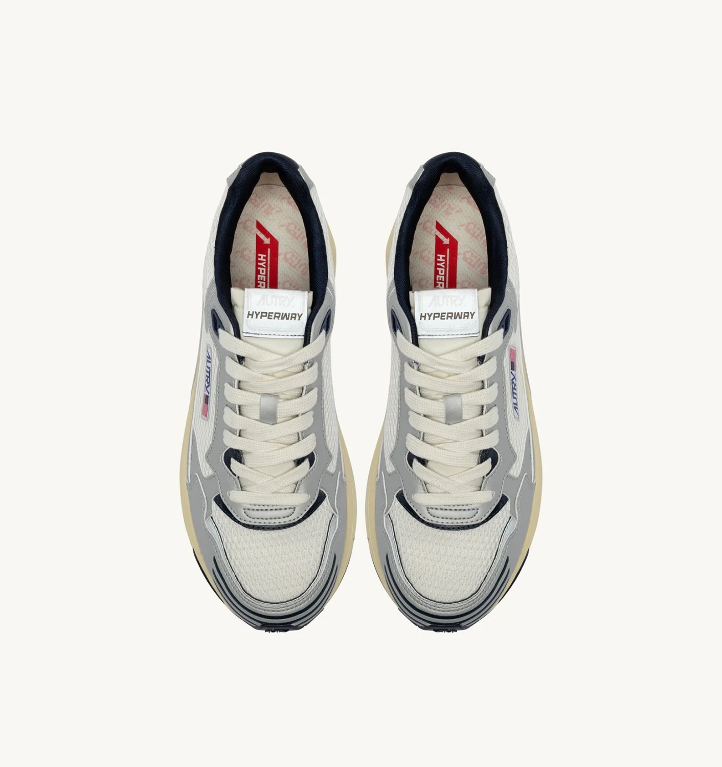 AUTRY HYPERWAY SNEAKERS IN SILVER BLACK AND FORGET ME NOT SYNTHETIC LEATHER AND MESH