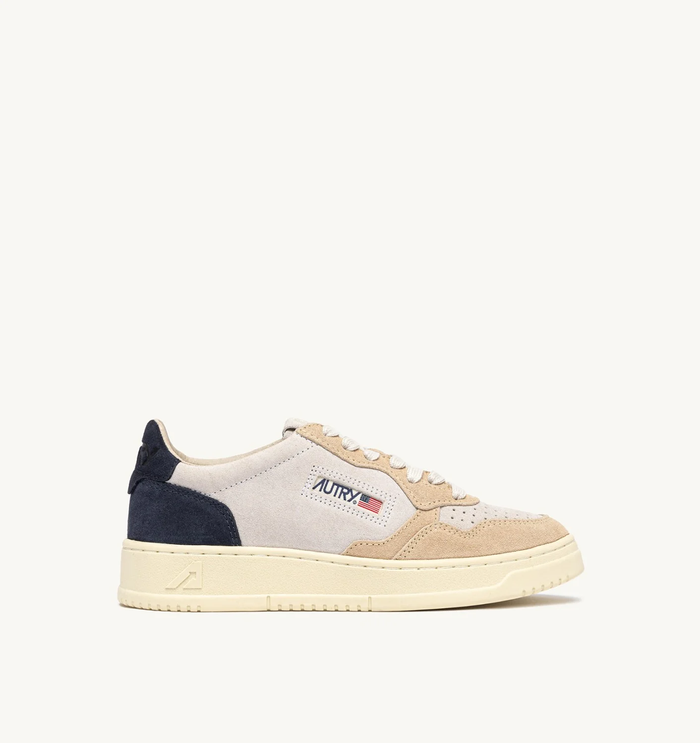 AUTRY ZAPATILLAS MEDALIST LOW TRICOLOR DE ANTE BLANCO SAND Y FUEGO